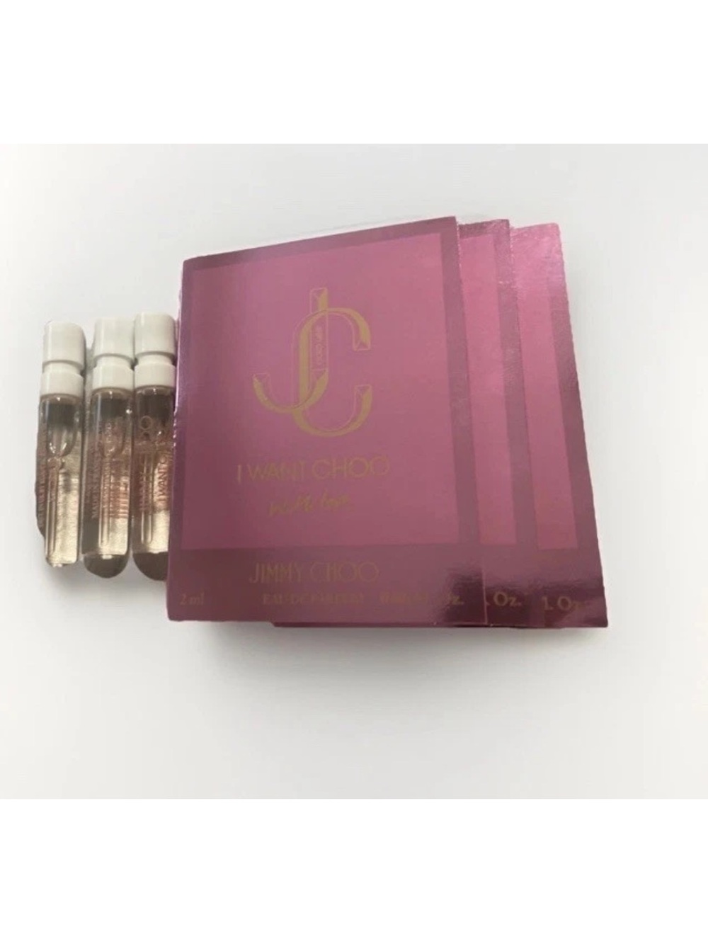 Jimmy Choo pink sample vials and cards set